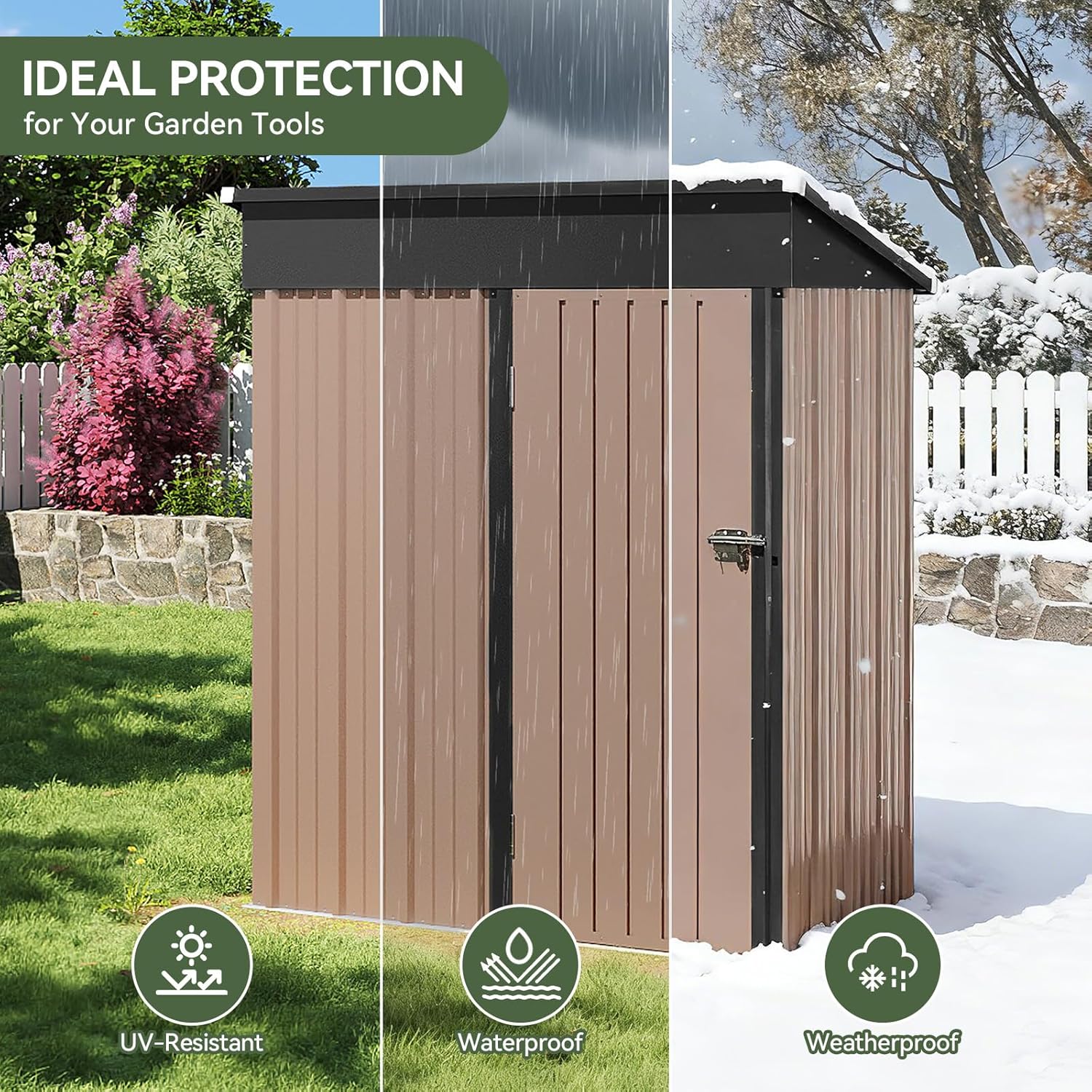 Aoxun Outdoor Storage Shed, 3' x 5' Galvanized Metal Shed with Air Vent and Sliding Door, Tool Storage, Bike Shed, Garden Tool Storage Shed, for Patio, Lawn