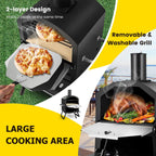 COSTWAY Outdoor Pizza Oven, 1/2-Layer Wood Fired Pizza Maker with Waterproof Cover, Anti-scalding Handles, Pizza Stone & Pizza Peel, Outside Pizza Cooker (54 x 31 x 72 cm, 2-Layer, 1 Grill)