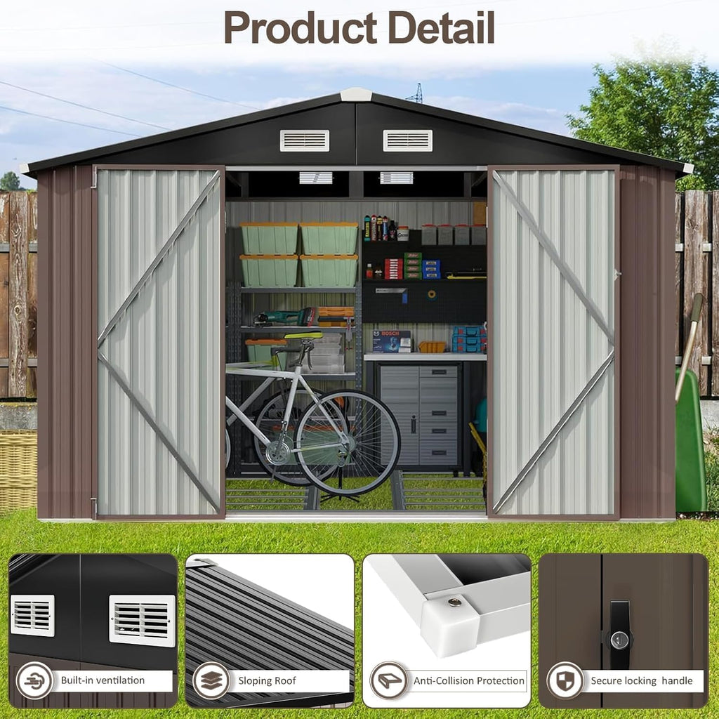 Aoxun Outdoor Storage Shed, 3' x 5' Galvanized Metal Shed with Air Vent and Sliding Door, Tool Storage, Bike Shed, Garden Tool Storage Shed, for Patio, Lawn