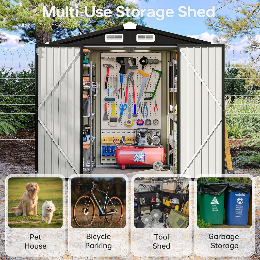 Aoxun Outdoor Storage Shed, 3' x 5' Galvanized Metal Shed with Air Vent and Sliding Door, Tool Storage, Bike Shed, Garden Tool Storage Shed, for Patio, Lawn