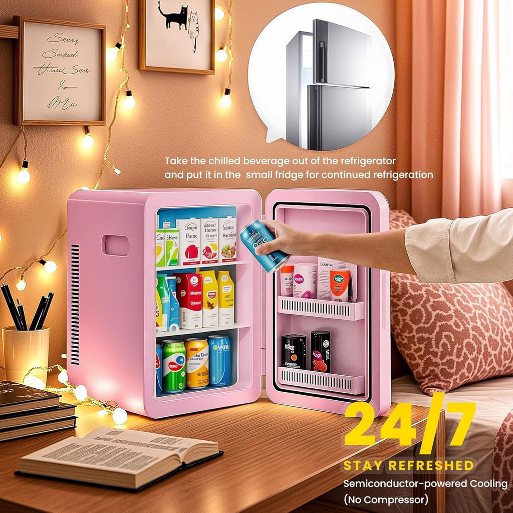 Mini Fridge 22L/30 Cans Portable Cooler & Warmer Mini Fridge for Bedrooms with Adjustable Shelves, AC+12V DC Small Fridges for Office, Car, Travel,Home, Skincare, Drinks & Cosmetics (Black)