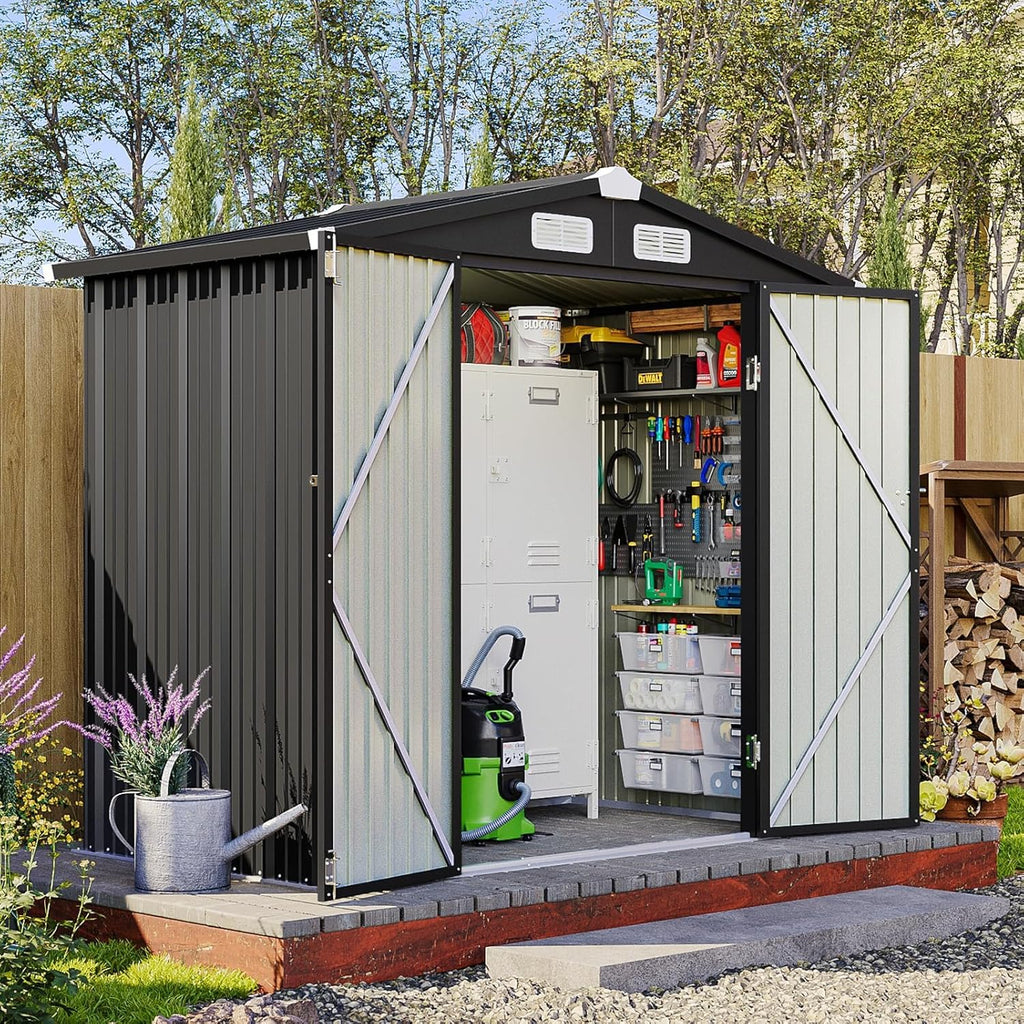 Aoxun Outdoor Storage Shed, 3' x 5' Galvanized Metal Shed with Air Vent and Sliding Door, Tool Storage, Bike Shed, Garden Tool Storage Shed, for Patio, Lawn