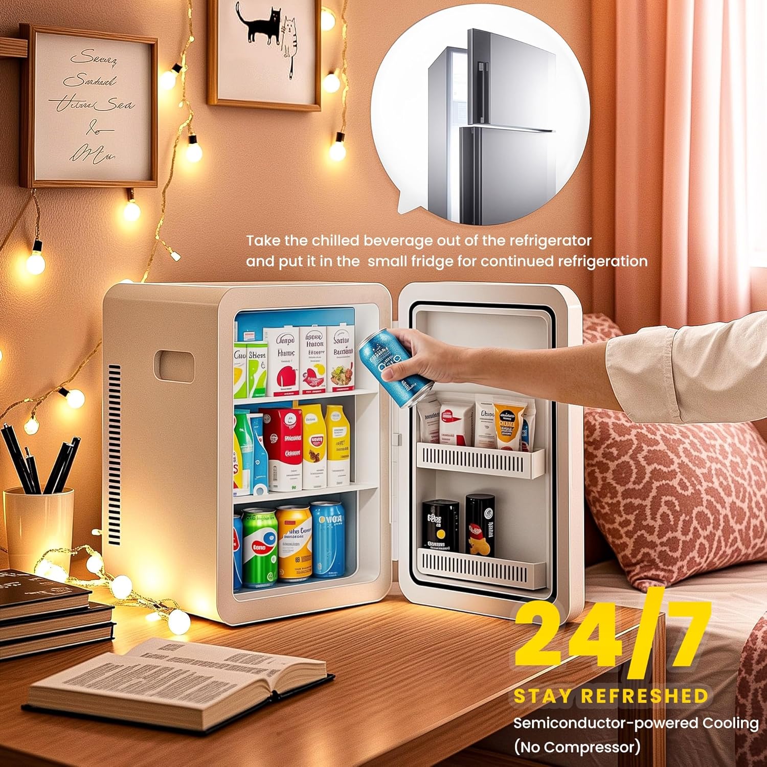 Mini Fridge 22L/30 Cans Portable Cooler & Warmer Mini Fridge for Bedrooms with Adjustable Shelves, AC+12V DC Small Fridges for Office, Car, Travel,Home, Skincare, Drinks & Cosmetics (Black)